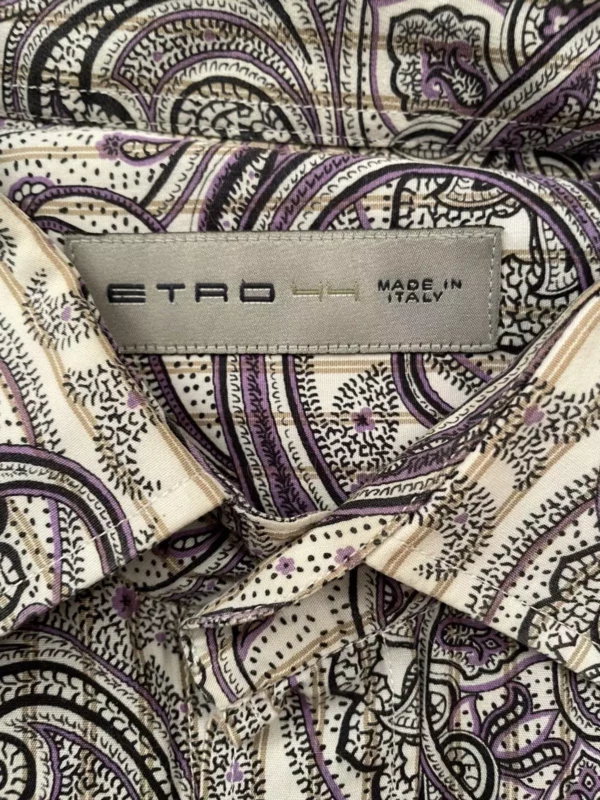 Etro Milano, camicia a maniche lunghe in cotone Pasley a fondo marrone Taglia 44 - immagine 2