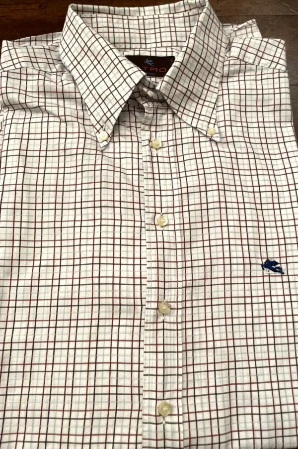 Etro Milano, camicia a maniche lunghe in caldo cotone A quadri bordeaux Taglia 45