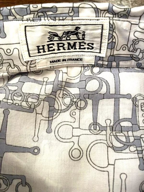 Hermés, camicia in cotone egiziano a maniche lunghe Fantasia grigio Taglia 44 - immagine 5