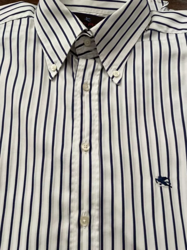 Etro Milano, camicia a maniche lunghe in cotone A righe blu  Taglia 43