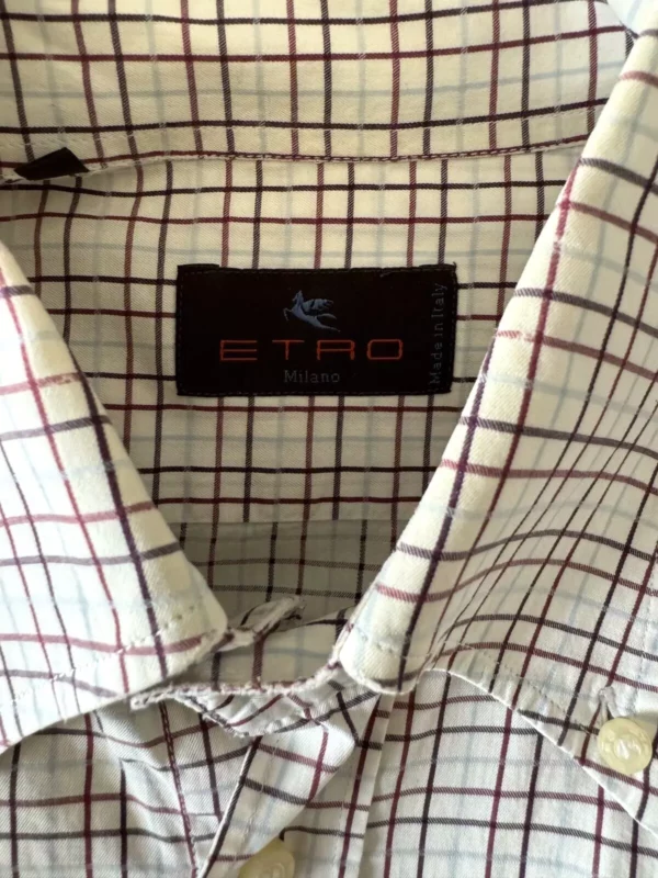 Etro Milano, camicia a maniche lunghe in cotone A quadri bordeaux Taglia 39 - immagine 2