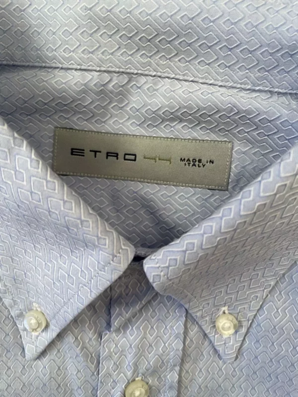 Etro Milano, camicia a maniche lunghe in cotone Fantasia su fondo azzurro Taglia 45 - immagine 2