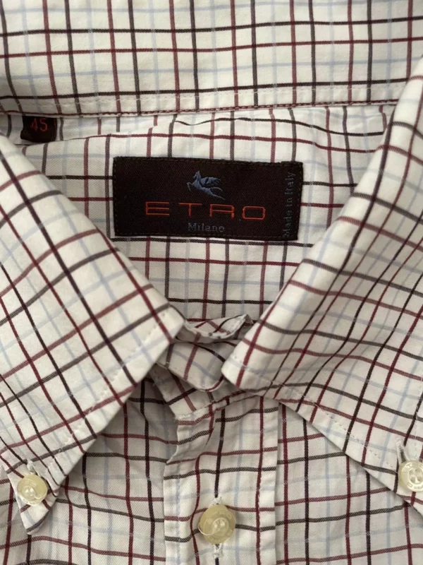 Etro Milano, camicia a maniche lunghe in caldo cotone A quadri bordeaux Taglia 45 - immagine 2