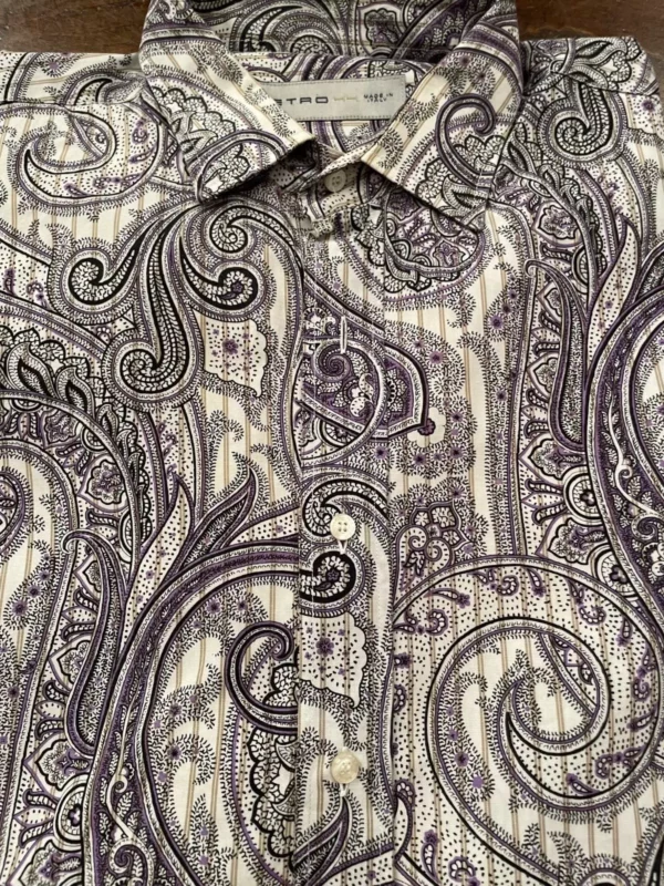 Etro Milano, camicia a maniche lunghe in cotone Pasley a fondo marrone Taglia 44