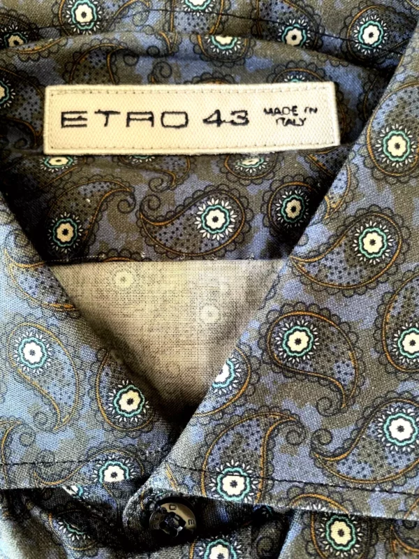 Etro Milano, camicia a maniche lunghe in cotone Fantasia paisley su fondo blu Taglia 43 - immagine 2