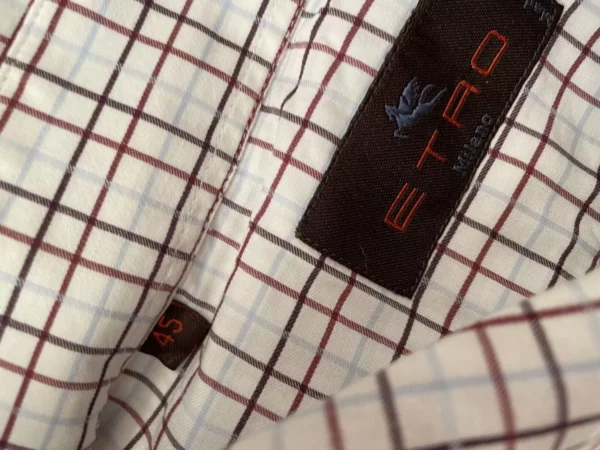 Etro Milano, camicia a maniche lunghe in caldo cotone A quadri bordeaux Taglia 45 - immagine 3