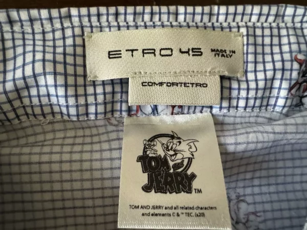 Etro Milano, camicia a maniche lunghe in cotone Fantasia gatti su fondo azzurro Taglia 45 - immagine 3