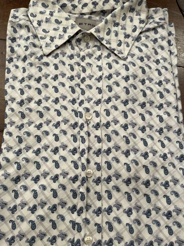 Etro Milano, camicia a maniche lunghe in caldo cotone Pasley blu Taglia 44