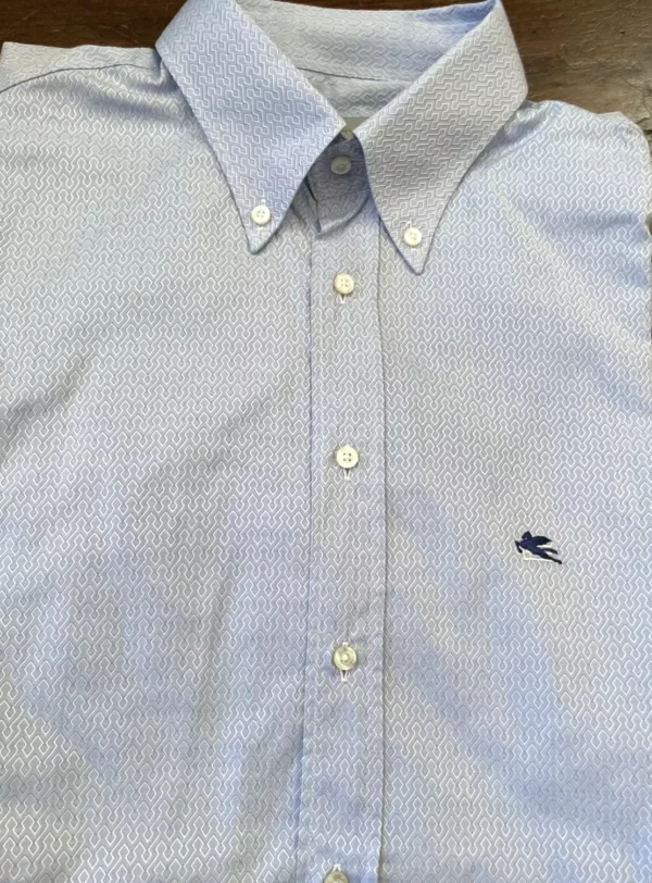 Etro Milano, camicia a maniche lunghe in cotone Fantasia su fondo azzurro Taglia 45