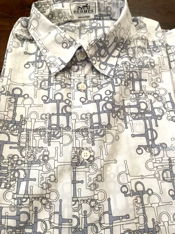 Hermés, camicia in cotone egiziano a maniche lunghe Fantasia grigio Taglia 44